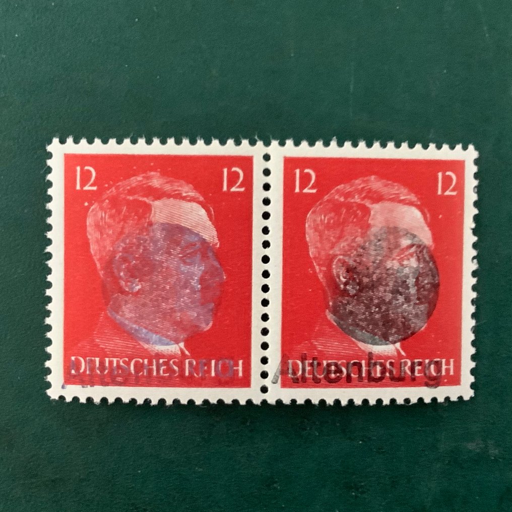 德國 - 當地郵政區 1945 - 阿尔滕堡：12 Pf 在一对中进行黑色和蓝色黑化测试。 - Michel #1.0