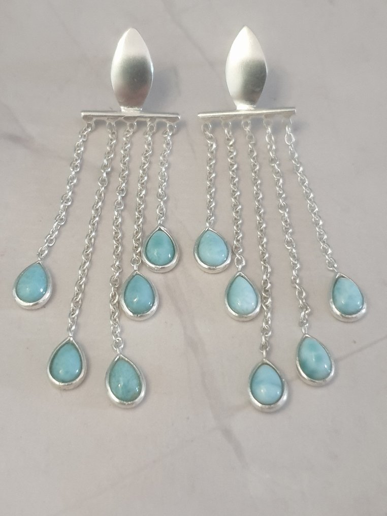 Argento, Larimar - Orecchini pendenti a goccia #1.0