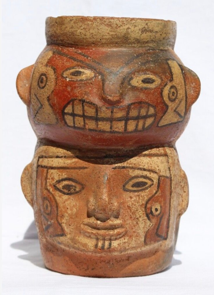 Huari Κεραμικό Βάζο με δύο κεφάλια - 18.5 cm #1.0