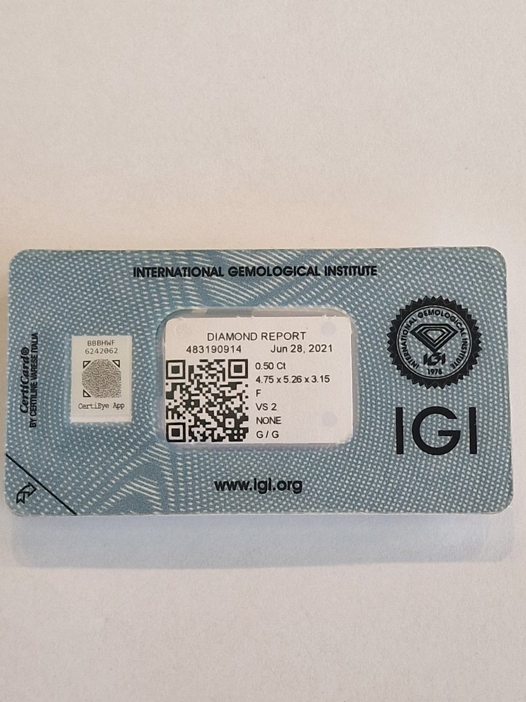 1 pcs 钻石  (天然)  - 0.50 ct - 心形 - F - VS2 轻微内含二级 - 国际宝石研究院（IGI） #2.1