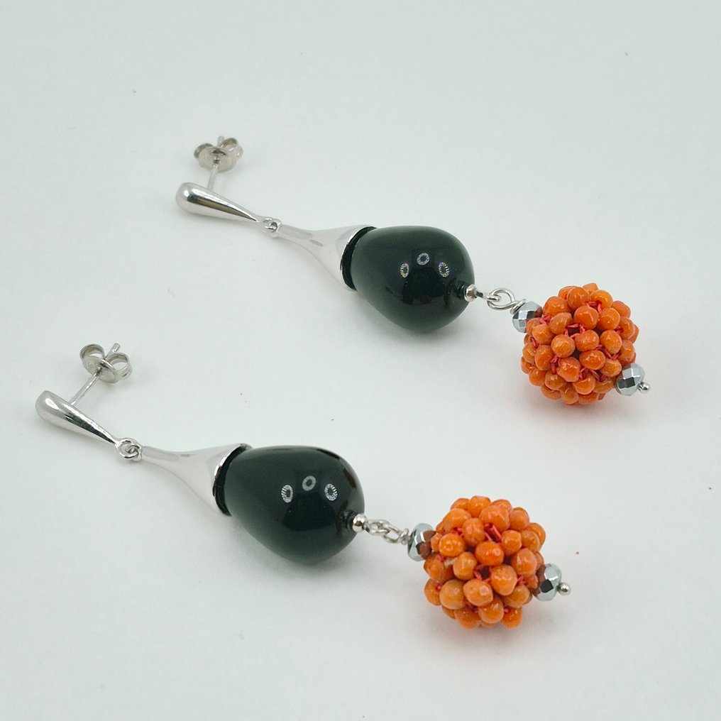 血珊瑚 - 银 - 耳环 - ONICE E CORALLO SCIACCA #3.2