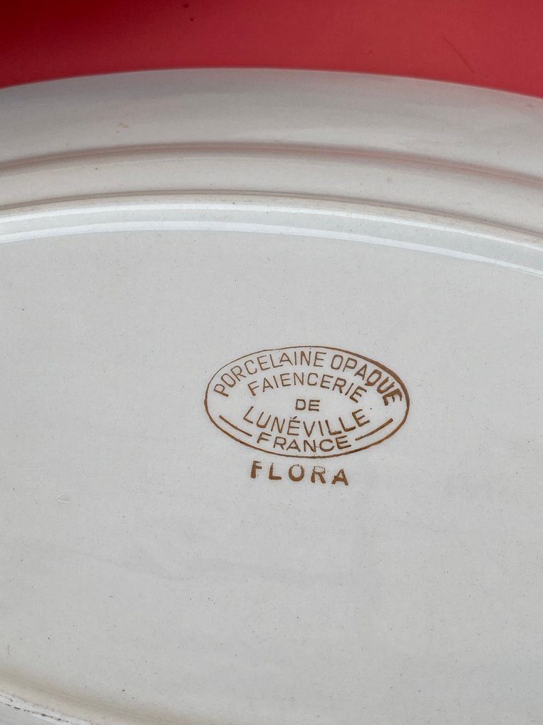 Keller & Guérin Luneville - Decoro modello Oro “FLORA” - Table service for 12 (30) - Porcelain - Floral and gold #1.0