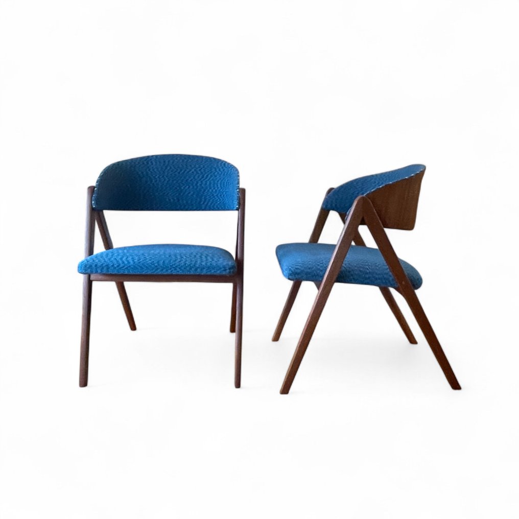 安乐椅 - 柚木, 羊毛 - 一对挪威中世纪柚木扶手椅 #1.0