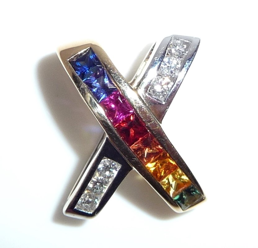 Anheng - 14 karat Hvitt gull - 0.64ct. tw. Diamant (Naturlig) - Safir - Fargede regnbuesafir #3.2