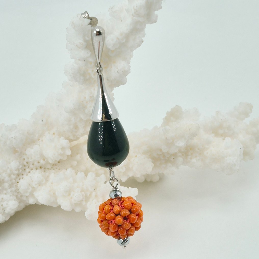 血珊瑚 - 银 - 耳环 - ONICE E CORALLO SCIACCA #1.0