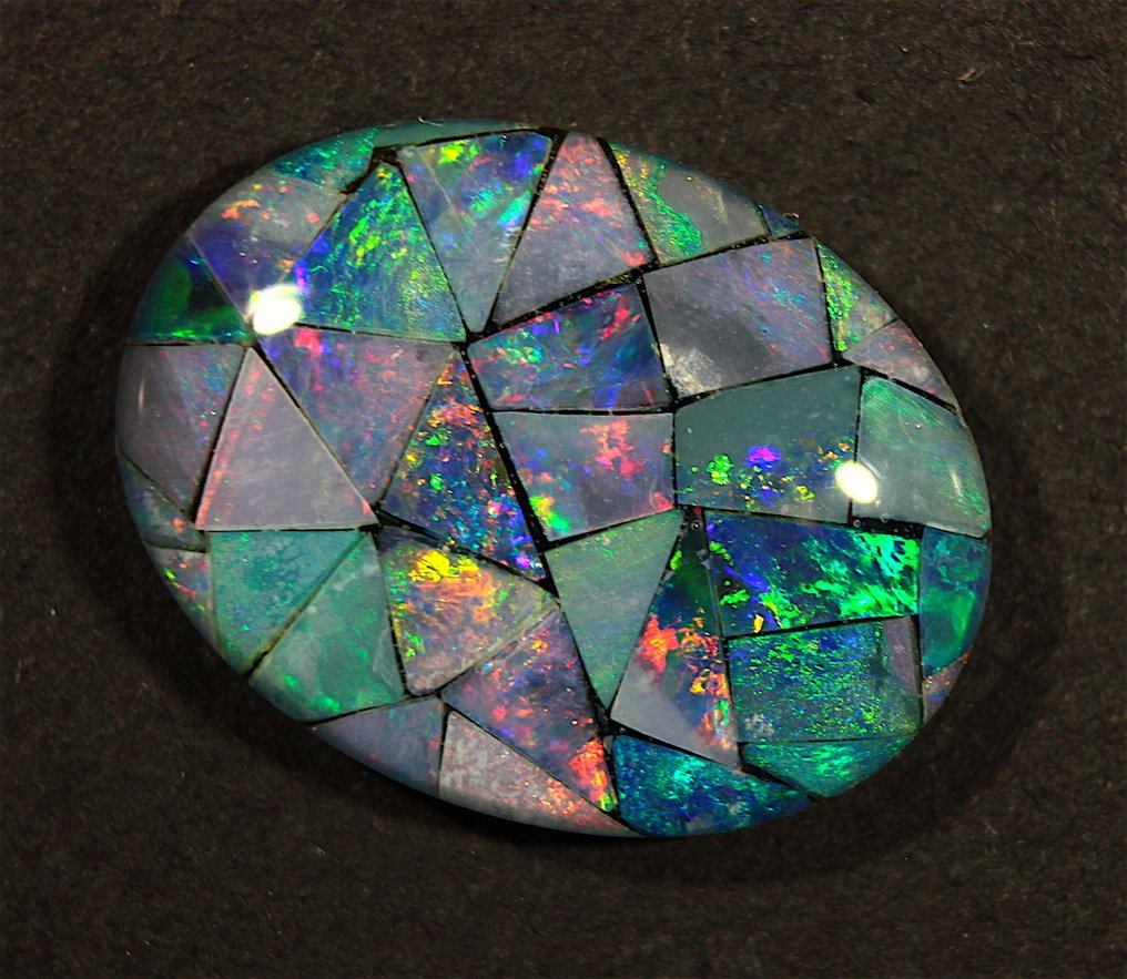 免运费 克拉5.10 澳大利亚马赛克三重蛋白石 弧面形 - 高度: 16 mm - 宽度: 12 mm- 1.02 g #1.0