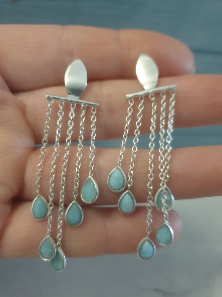 Argento, Larimar - Orecchini pendenti a goccia #4.3