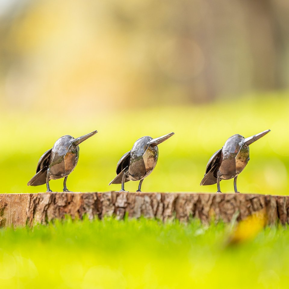 Drie metalen ijsvogels - Statuetta - Metallo #1.0