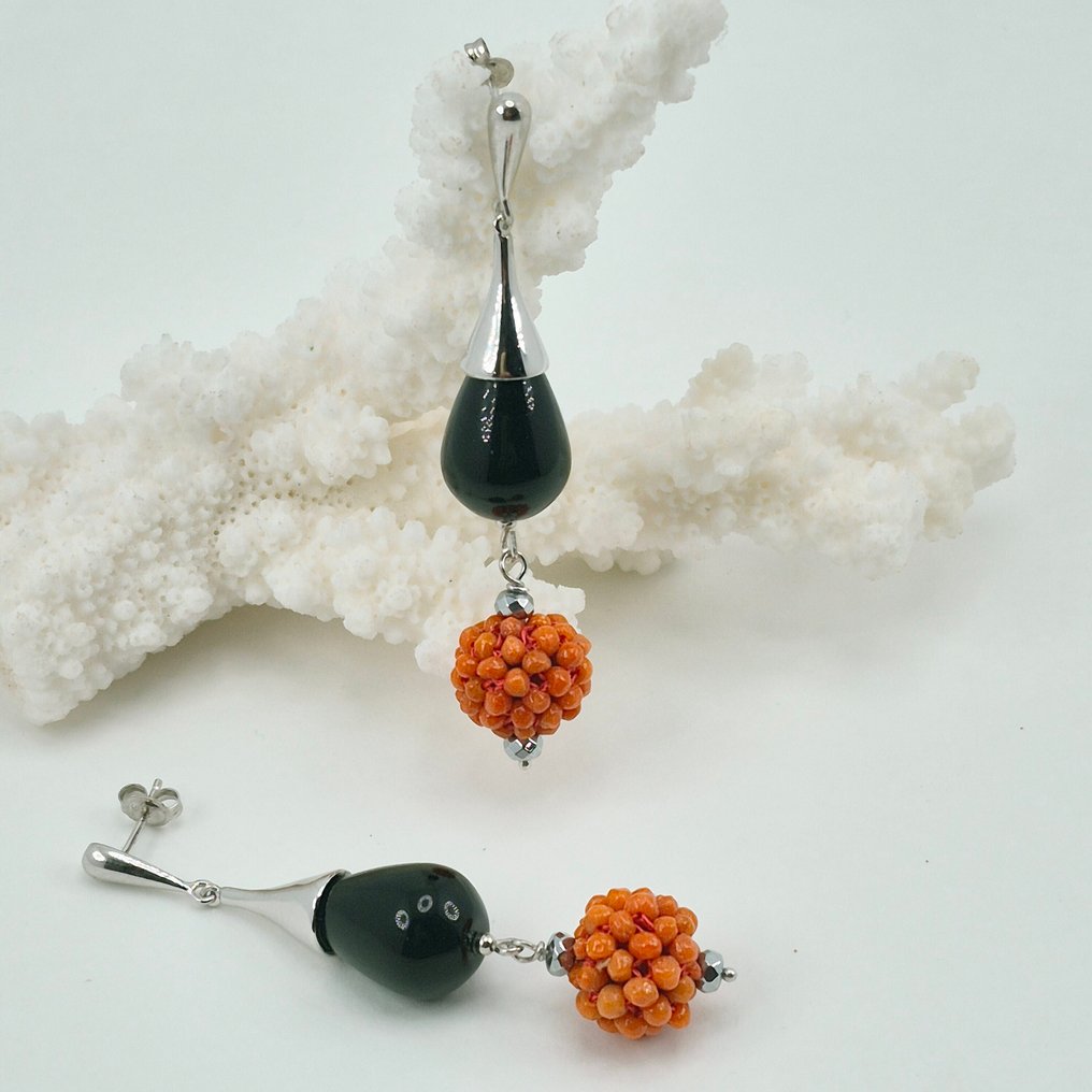 血珊瑚 - 银 - 耳环 - ONICE E CORALLO SCIACCA #1.0