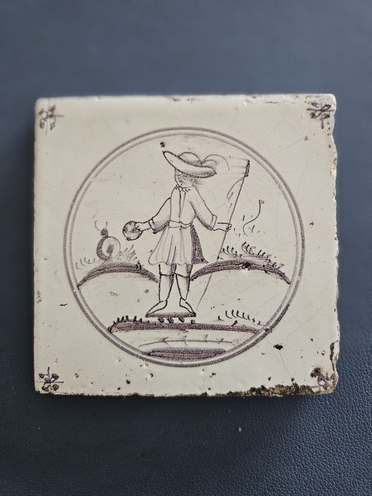  瓦 (4) - 儿童在玩耍（锰蓝色 Delft 瓷砖） - 1750-1800年 - 一套4个Delft锰  #1.0