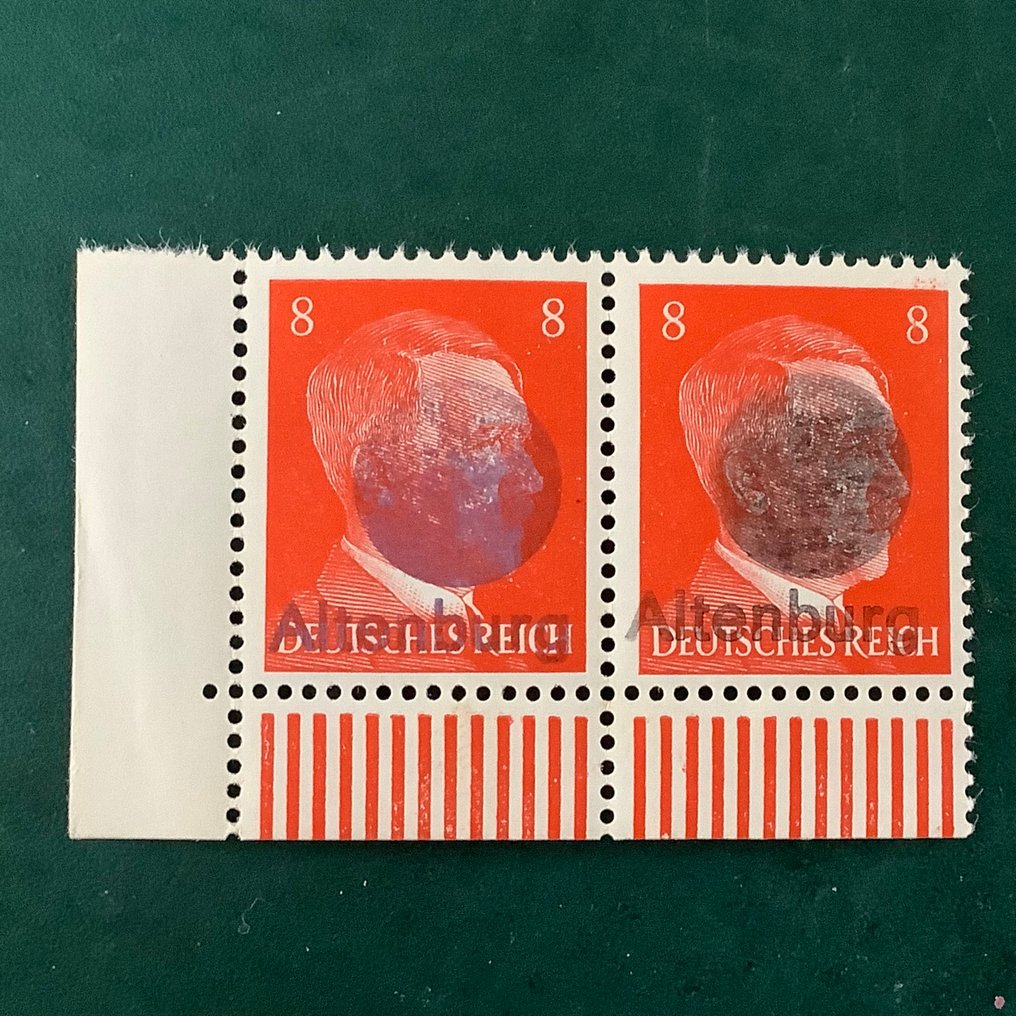 德国 - 本地邮政区 1945 - 阿尔滕堡：8派成对，带有黑色和蓝色的黑色处理测试。 - Michel #1.0