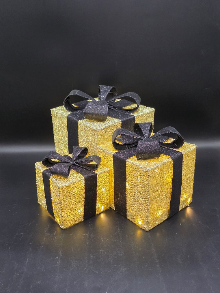 Διακοσμητικό στολίδι (3) - LED - Χρυσά Δωροκουτιά #1.0