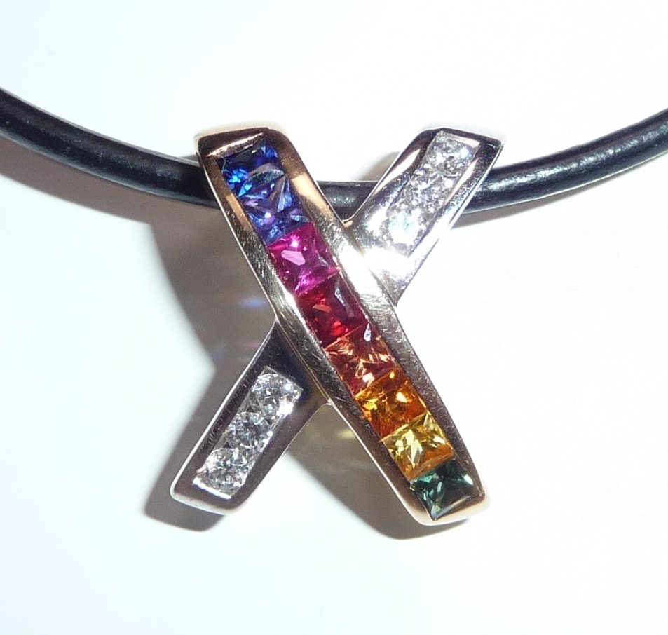 Anheng - 14 karat Hvitt gull - 0.64ct. tw. Diamant (Naturlig) - Safir - Fargede regnbuesafir #1.0