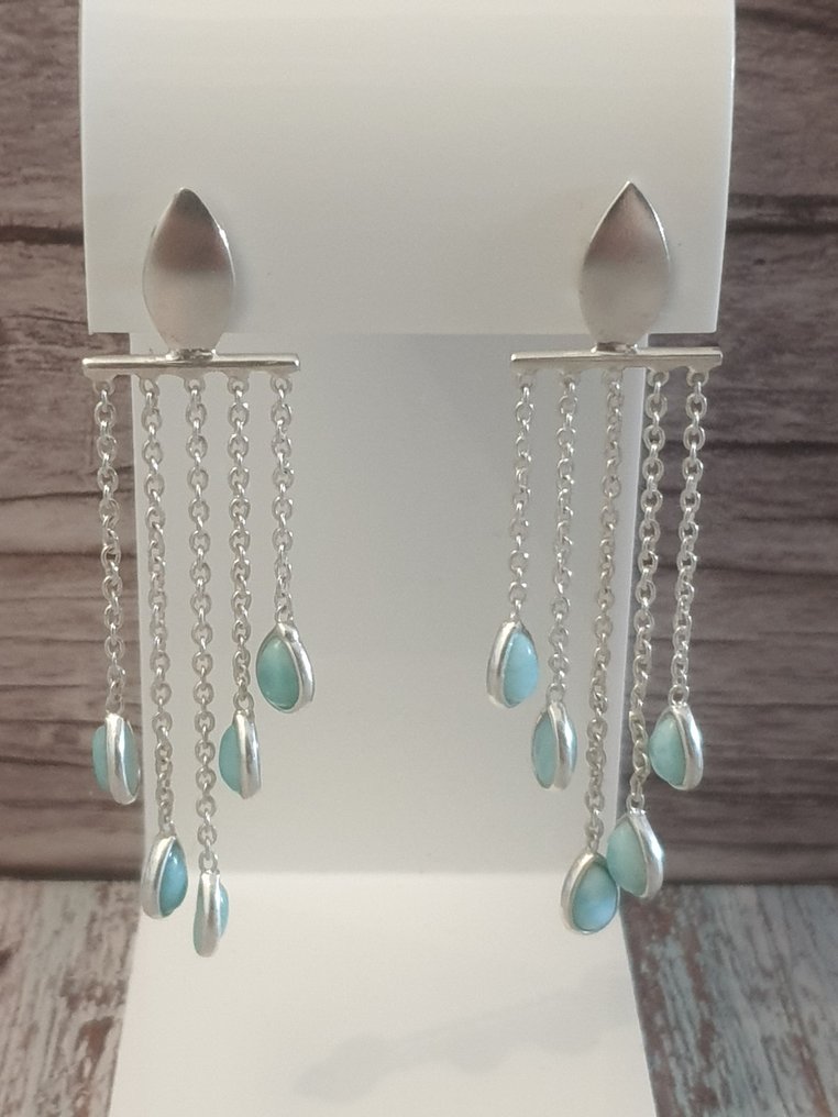 Argento, Larimar - Orecchini pendenti a goccia #1.0