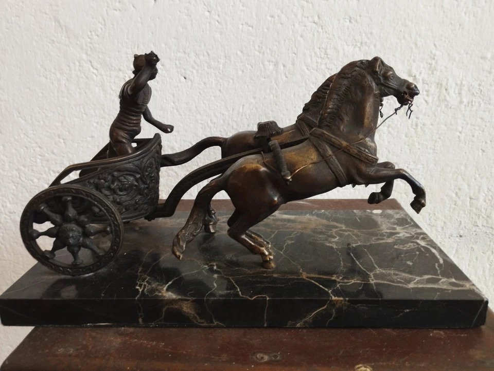 Sculpture, quadriga - 20 cm - Patinated bronze #4.3