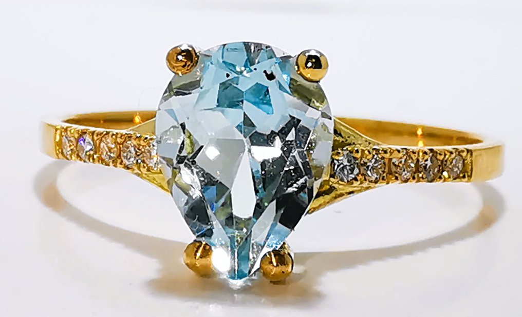 χωρίς τιμή ασφαλείας - Δαχτυλίδι - 14 καράτια Κίτρινο χρυσό - 0,85ct. tw. Ακουαμαρίνης - Διαμάντι #2.1