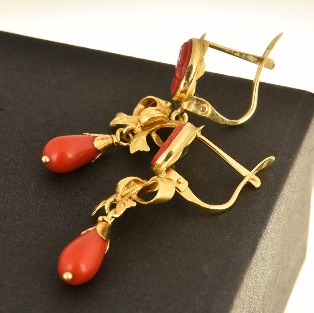 Boucles d'oreilles - 18 carats Or jaune Corail #4.3