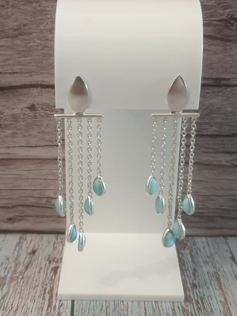 Argento, Larimar - Orecchini pendenti a goccia #2.1