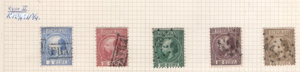 Nederland 1867/1871 - Koning Willem III - 3. emisjon - Våpensegl - NVPH 7/18 - Uitgebreide verzameling Tandingsvarianten #4.3