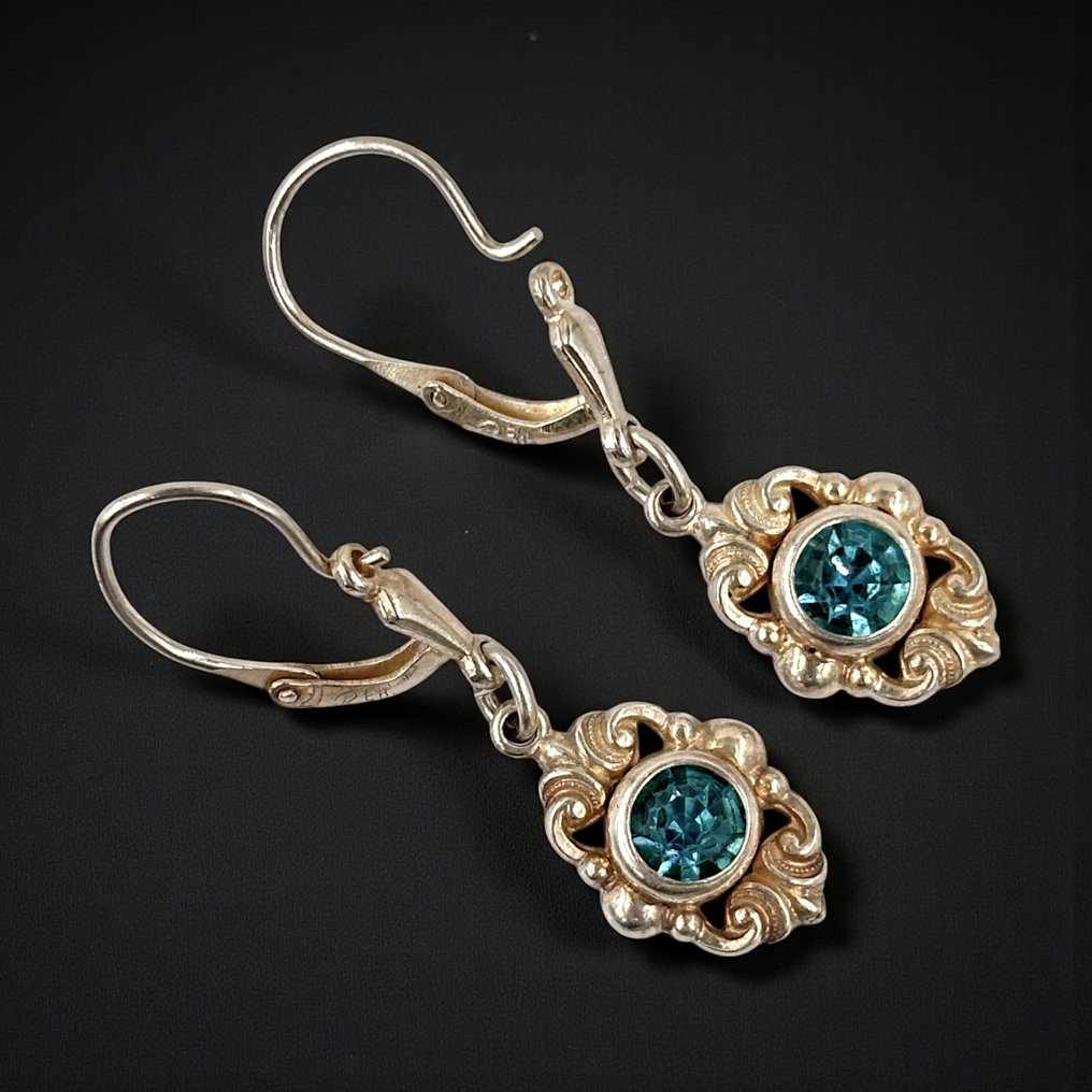 没有保留价 - 耳环 银 黄宝石 - 维多利亚风格 #4.3