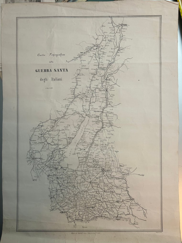 Italy - Brescia / Lake d’Idro / Lake Garda / Riva / Rovereto / Trento / Verona / Peschiera / Desenzano; Antonio Vallardi, Milano (“Milano Ant. Vallardi, contr. S. Margherita N. 1118”) - Carta Topografica della Guerra Santa degli Italiani” - 1821-1850 #1.0