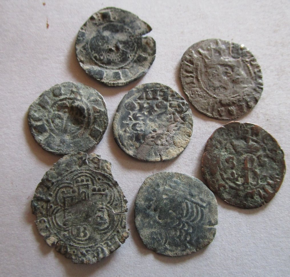 . Koninkrijk Castilië en León 8 monedas Alfonso X, Jaime I, Alfonso XI, Enrique II, Enrique III, Fernando IV, Reyes Catolicos (Zonder Minimumprijs) #3.2