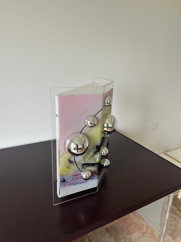 Francesco Bocola - Lampada da tavolo - plexiglass - Luminous framework-panel with plastic spheres. #4.3