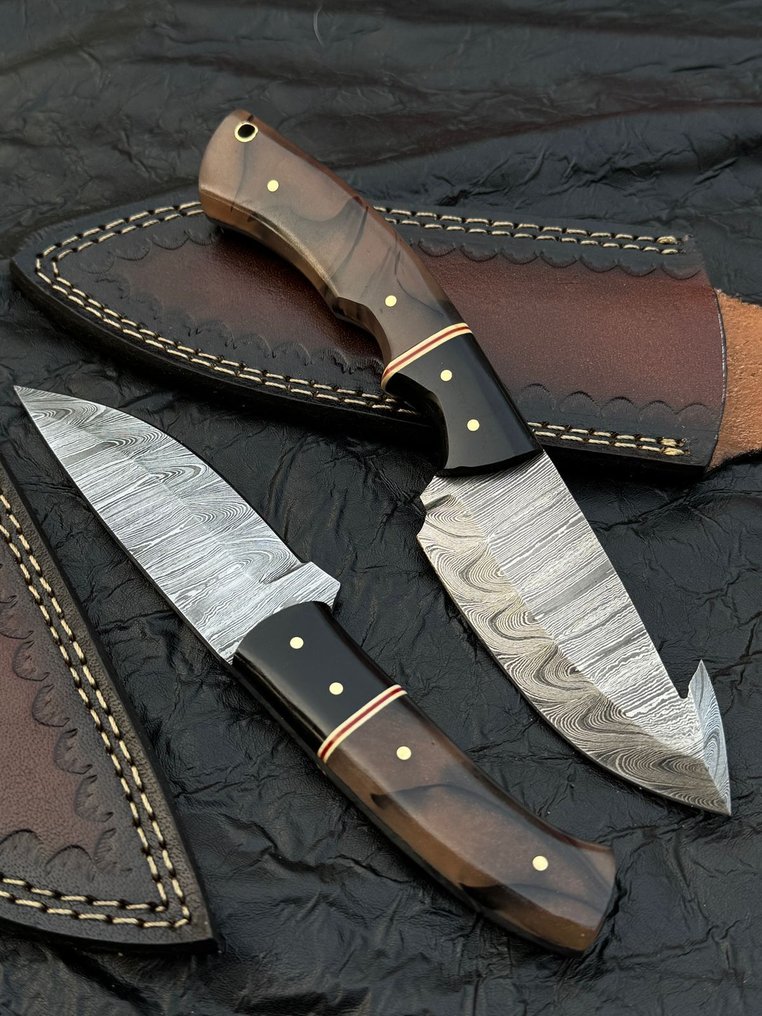 厨刀 - 厨房刀，餐桌刀，Fayer花纹。手工刀，大马士革钢刀片，升起。 - 亚洲 #3.2