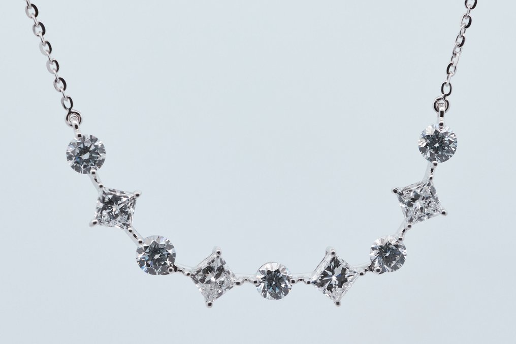 χωρίς τιμή ασφαλείας - Κολιέ - 14 καράτια Λευκός χρυσός - 3.02ct. tw. Διαμάντι (Εργαστηριακής καλλιέργειας) - Διαμάντι #1.0