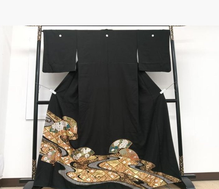 正式和服，黑留袖，扇子，吉祥花 - 絲 - 日本 - 昭和年代(1926-1989) #1.0