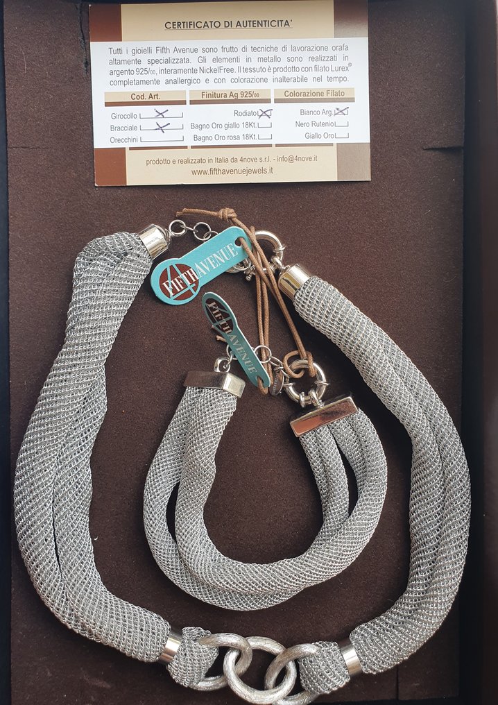 Sem preço de reserva - Conjunto de 2 peças de joalharia Prata, Lurex - Rodio - Mesh #4.3