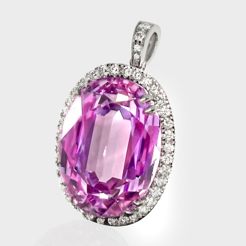 χωρίς τιμή ασφαλείας - Κρεμαστό κόσμημα - 14 καράτια Λευκός χρυσός, IGI 19,32 καρατίων Έντονο Μωβ-Ροζ -  19.79ct. tw. Κουνζίτης - Διαμάντι #2.1