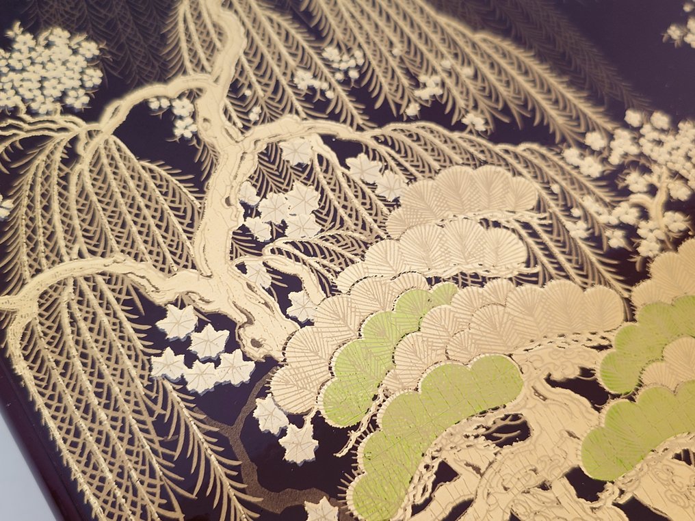 山中塗(Yamanaka Nuri)Yamanaka Lacquerware - 盒子 - hubako(文箱)(document box) - 木 - 金箔装饰 #2.1