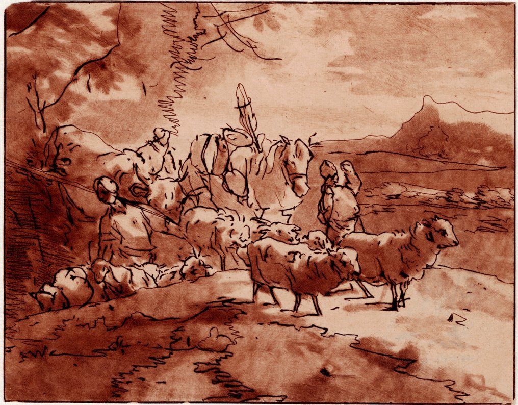 Jacob van de Velde (1744-1780) - Simon van der Does - Shepherds with cattle in a mountain landscape #1.0