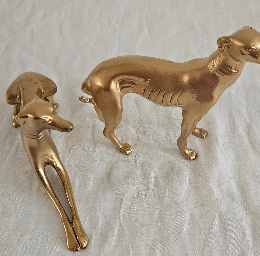 Skulptur, Windhond (2x), vintage - 21 cm - Messing #4.3
