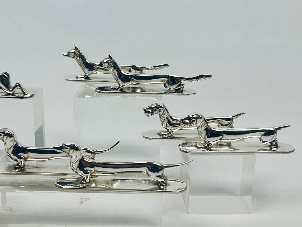 Orfèvrerie Apollo - Knife rest (13) - Fanzant-fox-dachshund-duck-hare-dog Original Box - Silverplated - Art Nouveau/Deco #3.2