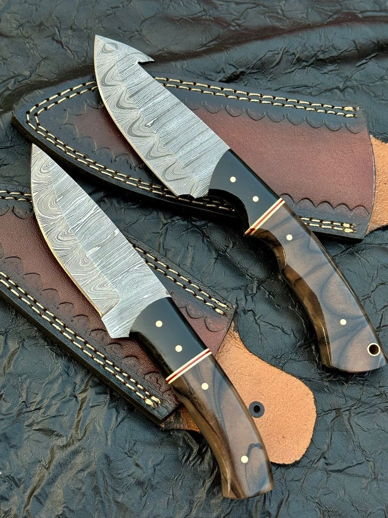 厨刀 - 厨房刀，餐桌刀，Fayer花纹。手工刀，大马士革钢刀片，升起。 - 亚洲 #2.1