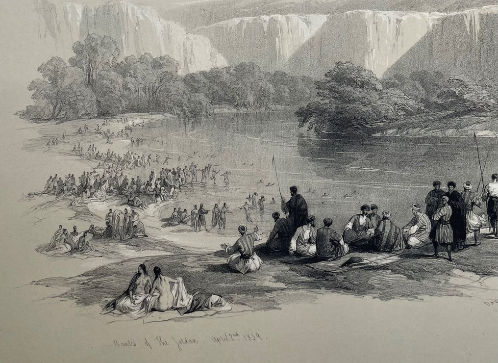 Israel - Baptism Site on the Jordan River near Jericho; David Roberts/Louis Haghe - The Immersion of the Pilgrims (Banks of the Jordan) - 1821-1850 #1.0