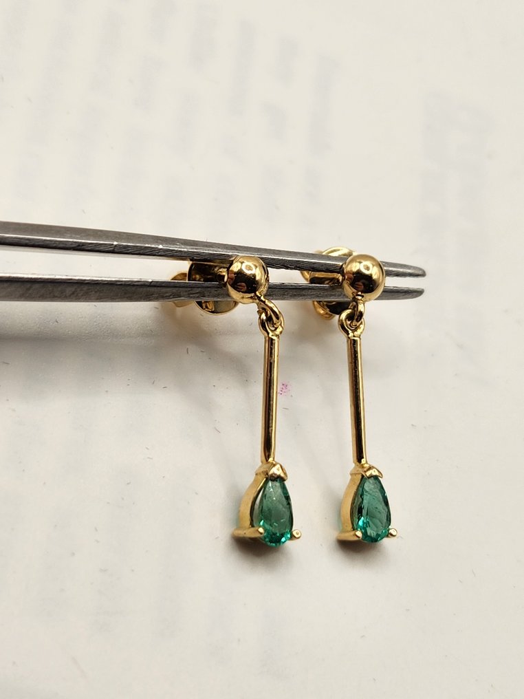 吊式耳環 - 18 克拉 黃金 -  1.40ct. tw. 祖母綠 - 梨形长款耳环 #2.1