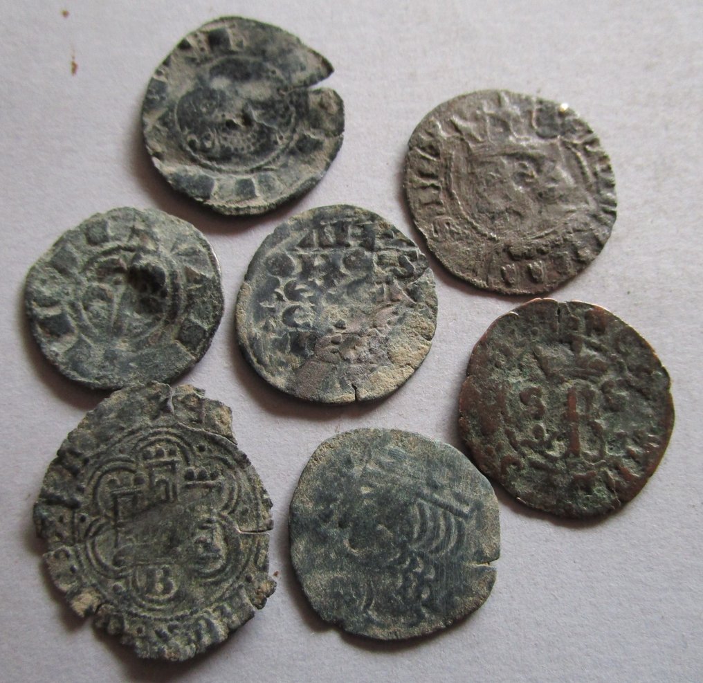 . Koninkrijk Castilië en León 8 monedas Alfonso X, Jaime I, Alfonso XI, Enrique II, Enrique III, Fernando IV, Reyes Catolicos (Zonder Minimumprijs) #4.3