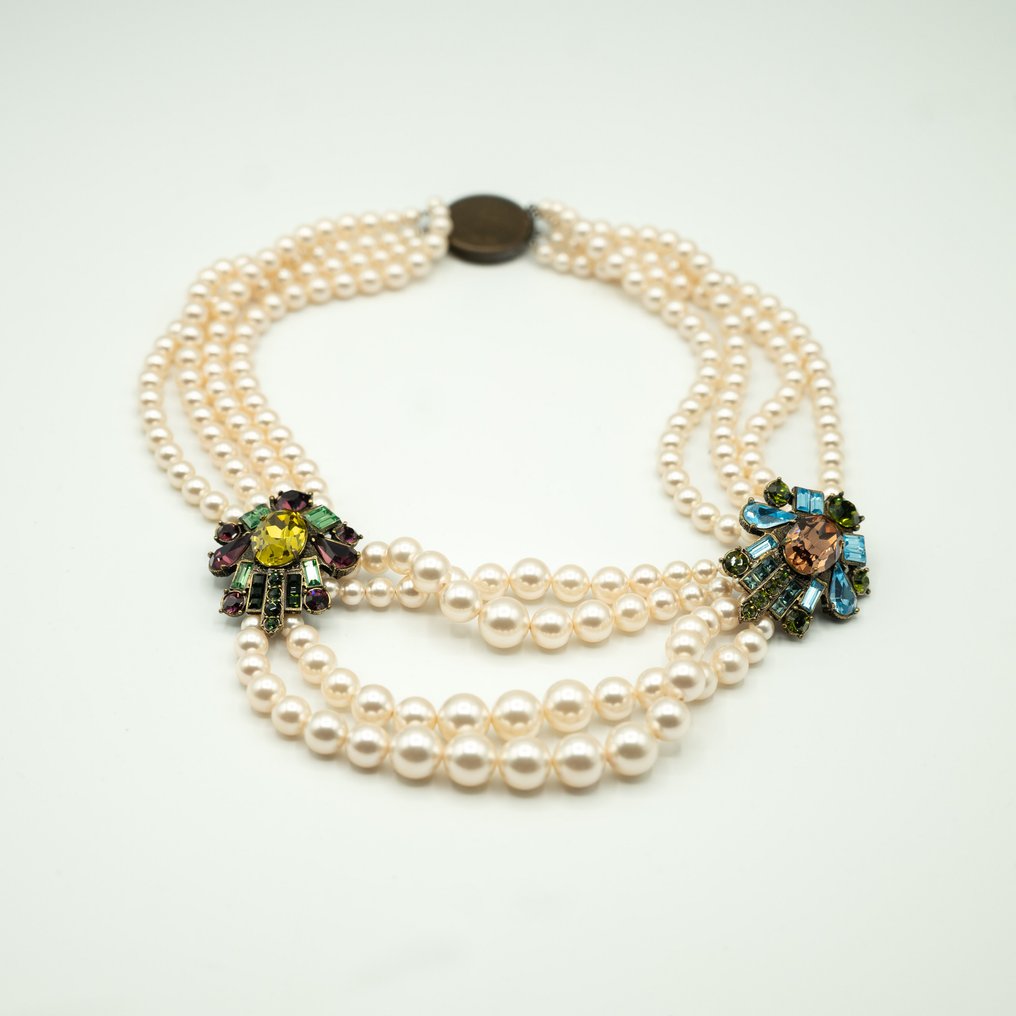 Lanvin - 铜色金属饰面，玻璃水晶和仿珍珠 - 项链 #1.0