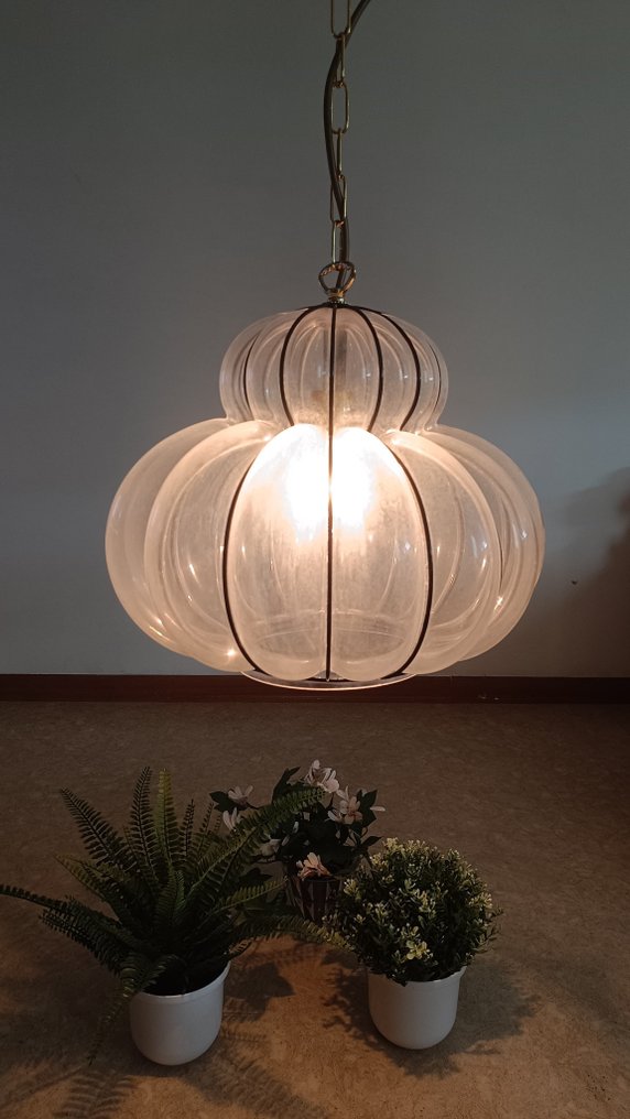 Κρεμαστό φωτιστικό - Γυαλί, Μέταλλο - Βενετσιάνικο επιτραπέζιο φωτιστικό σε γυαλί χειροποίητης φυσητής, μεταλλική φανάρι σε κλουβί. #4.3