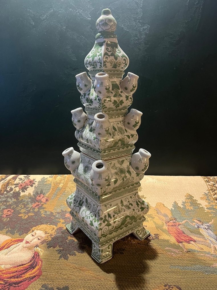 Váza - Delfts Blauw - Delfti porcelán - Tulipános váza zöld #4.3