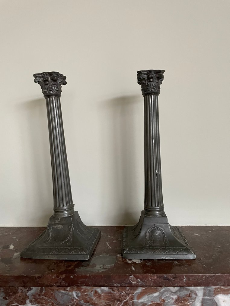 Carel Lodewijk Schurffius - Candlestick (2) - Pewter - Set of candlestick holders, circa 1775. #1.0