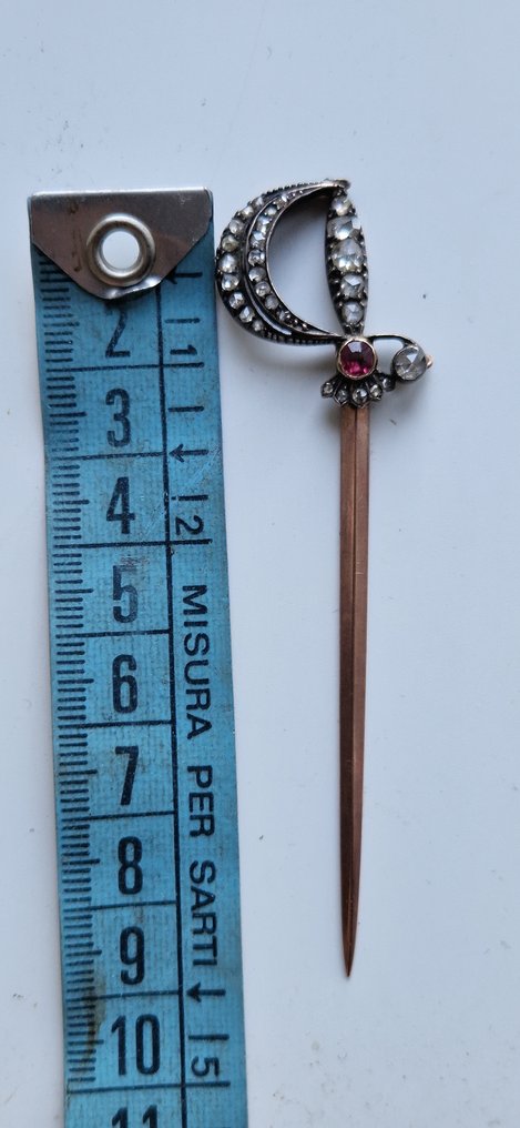 没有保留价 - 胸针 - 9 kt. 银, 玫瑰金 红宝石 - 钻石 #4.3