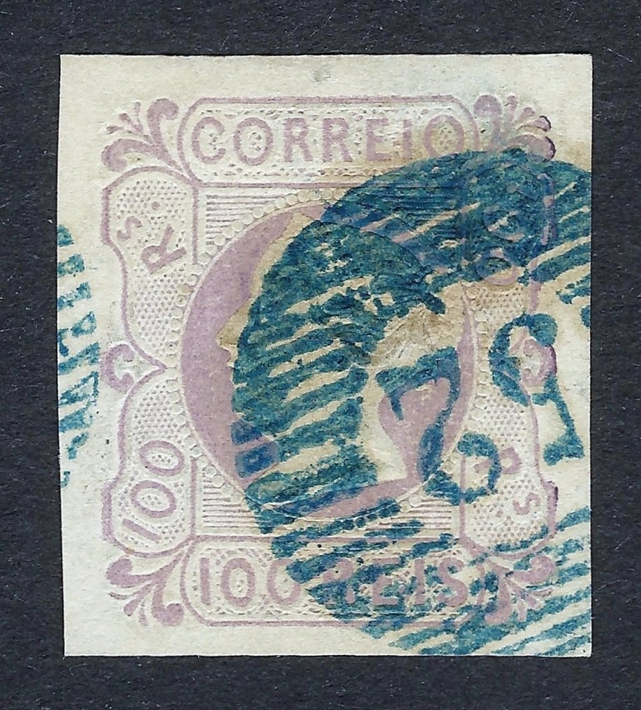 Πορτογαλία 1853 - D. Maria II 100r Λιλά - Πιστοποιητικό Eichel - Mundifil Nº 4 #1.0