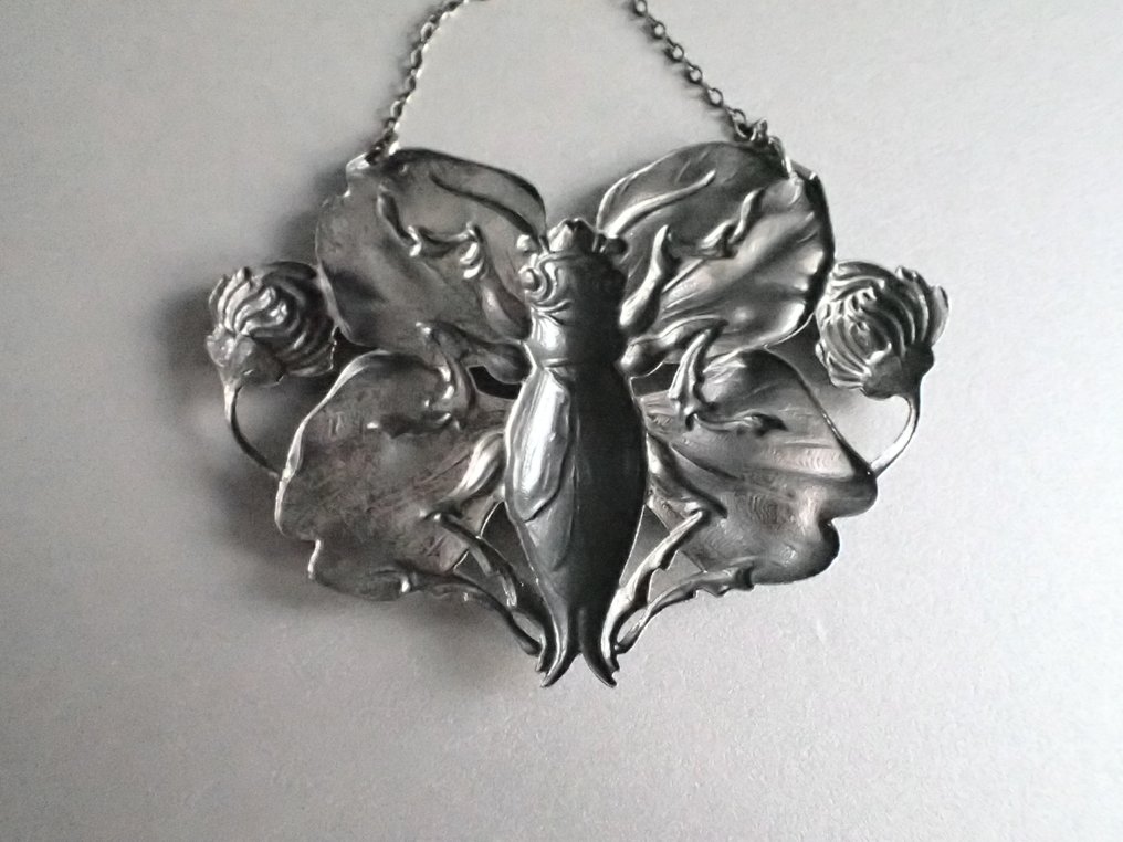 Argento - Collana con ciondolo - Art Nouveau grande farfalla #2.1