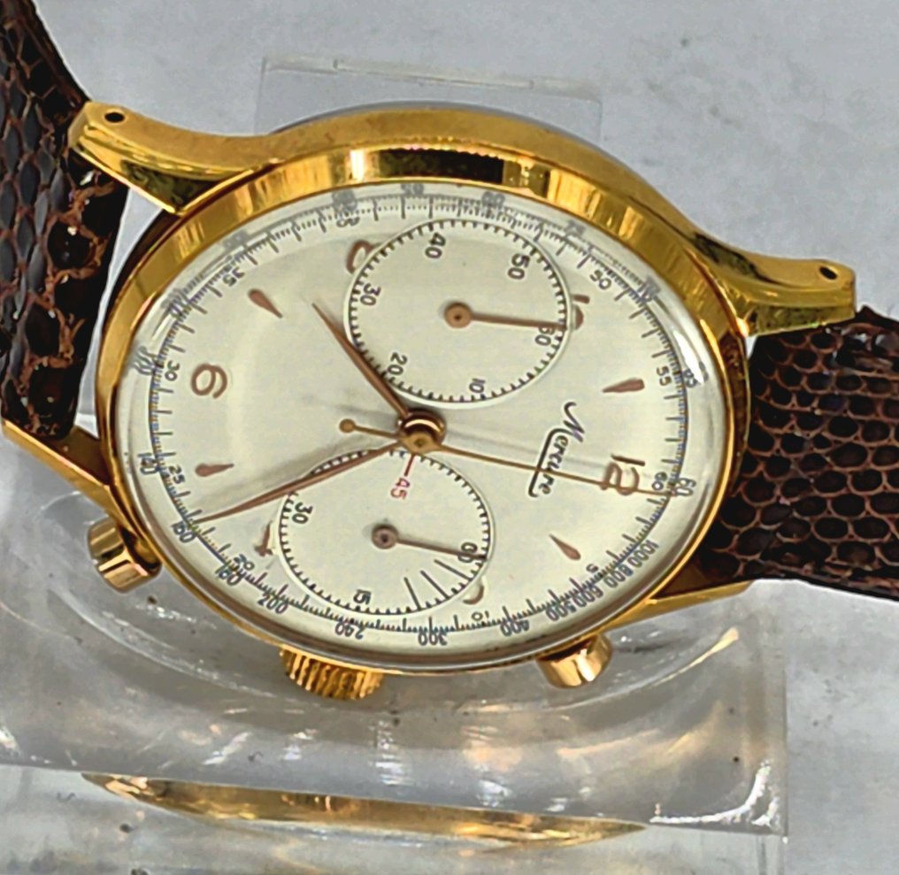 Minerva - Stahl Chronograph Mercure - Goldhaube - Kaliber Minerva 52 - Schiedsrichteruhr - Schweiz um 1960 - Ref.: 5202 - Men - 1960-1969  #4.3