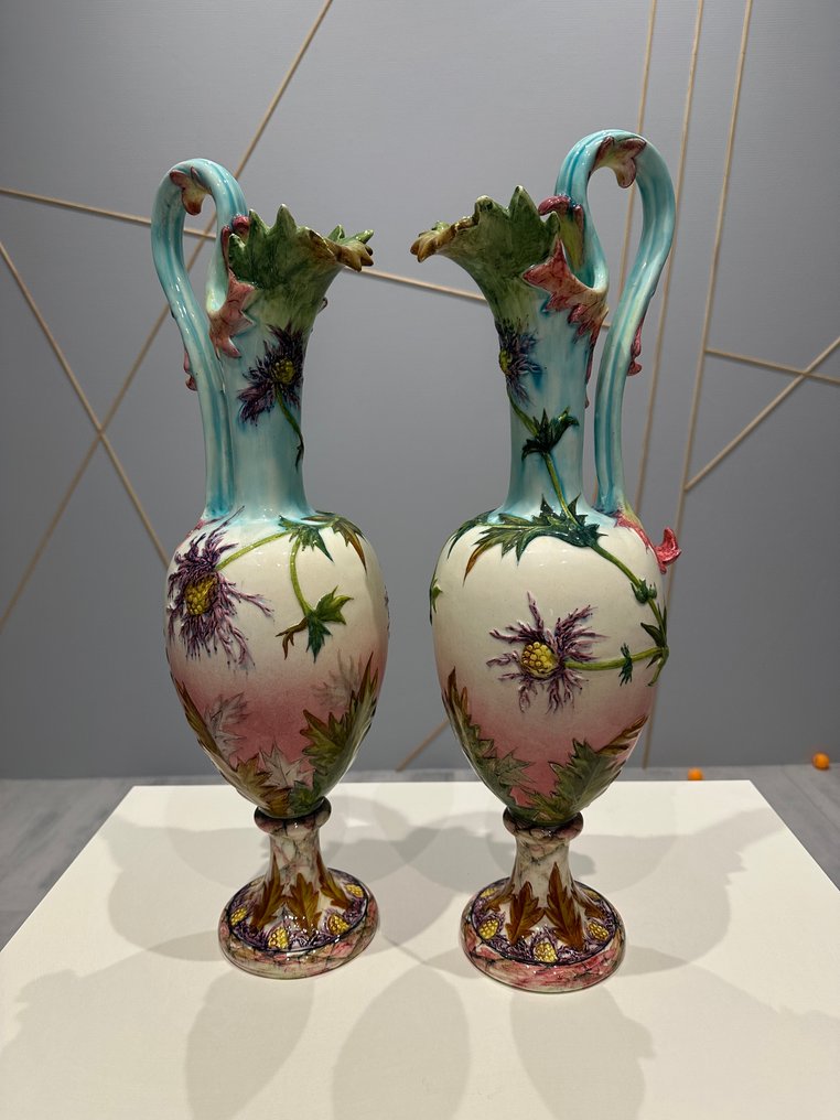 Vallauris - 壶 (2) - Delphin Massier - 陶瓷 - 一对大水壶 #4.3