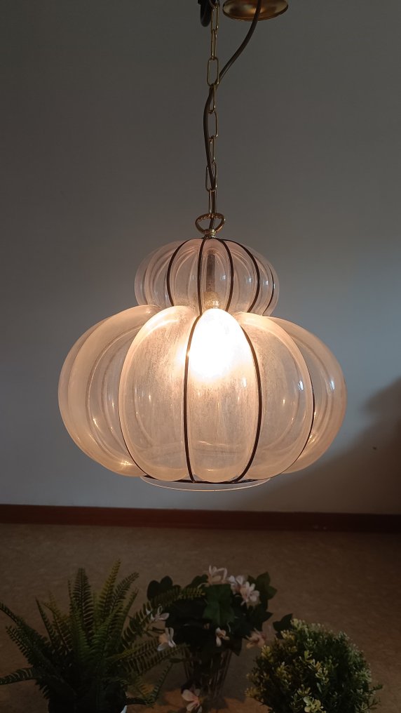 Κρεμαστό φωτιστικό - Γυαλί, Μέταλλο - Βενετσιάνικο επιτραπέζιο φωτιστικό σε γυαλί χειροποίητης φυσητής, μεταλλική φανάρι σε κλουβί. #3.2